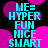 Pixelated cyan text on black background with pink heart shapes, displaying 'ME= HYPER FUN NICE SMART' in four identical quadrants.