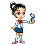A cartoon girl in a school uniform holds a microphone, with variations in pose and facial expression across frames.