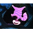 Animated pink cartoon cat with striped body and white face, positioned above text reading 'smile your head off' on black background, with 'Made At Buddy Icon Editor .com' text below on pink background.