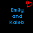 Red pixelated heart symbol above blue text reading 'Emily and Kaleb' on black background.