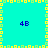 Pixelated cyan background with yellow square border, four blue '4B' texts, and central yellow square pattern.