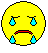 Two yellow circular faces with blue tears and red mouths, one crying with four tears and closed eyes, the other with two tears and a downturned mouth.
