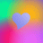 Four heart-shaped icons in blue, pink, gray, and white on a multicolored gradient background with green, yellow, orange, red, purple hues.