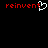 Red pixelated text 'reinvent' appears twice on a black background, with a white pixelated heart replacing the 'e' in the left instance.