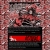 Pixelated image of a dark rectangular object with red horizontal bands against a pinkish-red textured background.
