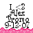 Pixelated text reads "I <3 Alex" above "Promo 9-13-07" on white background with pink wavy border; two identical frames show static content.
