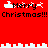 Red background with pixelated text and shapes; two identical horizontal sections separated by white jagged line, each showing 'Merry Christmas!!!' in black pixels with small white icons above the word 'Merry'.
