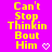 Yellow text on bright pink background reads "Can't Stop Thinkin Bout Him" with small white heart and arrow symbols in three