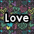 Static image with 'Love Hearts Rock' text over a patterned background of multicolored hearts and small yellow birds.
