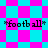 Pixelated text *football* appears on a checkered background with alternating cyan and magenta squares, transitioning to a diamond-patterned background with the same color scheme.