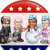A four- of pixelated icons featuring political and celebrity-themed imagery with red, white, and blue color schemes