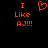 Red pixelated text and heart symbol on black background, with text reading "I Like AJ!!!" in two identical side-by-side arrangements.