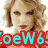 Four pixelated images of a woman with blonde hair arranged in a , each with overlaid text in different colors and styles