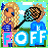 Animated contact sheet of a pixel art icon featuring two blonde cartoon figures holding lacrosse sticks with changing text and color accents on a light blue background.