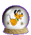 A snow globe containing Pluto the dog in a cartoon style, with visible motion changes across frames.