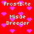 Red background with pink heart shapes and white text reading "Frostbite" and "Misae Breeder" in pixelated font.
