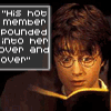 Pixelated image of a person with round glasses reading a book, next to a gray text box containing repeated phrase "HIS HOT MEMBER POUNDED INTO HER OVER AND OVER".