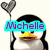 Pixelated penguin holding heart-shaped object with text overlay reading 'Michelle has a best friend named... Stephanie!' in cyan and magenta letters.