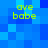 Blue pixelated background with four identical yellow text blocks reading 'ave babe' arranged in a