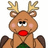Pixelated brown reindeer with light tan antlers, pink cheeks, black eyes, red nose, and green collar against white background.