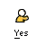 Pixelated yellow figure with white head and black outline, hand raised in greeting gesture above text labels on gray background.