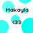 Pixelated turquoise circles and text elements animate on a white background, with 'Makayla' and '<33' appearing in black pixelated font.