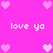 Pixelated pink background with repeated heart symbols and 'love ya' text in white pixel font, arranged in a pattern