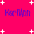 A bright pink background with scattered white plus signs and four instances of the name 'KariAnn' in blue pixelated text.