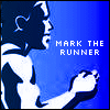 Pixelated blue-and-white icon shows a running figure in profile with text 'MARK THE RUNNER' on the right side.