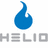 Blue flame icon above 'HELIO' text on white background, with blue sections containing pixelated text and a smiley face.
