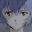 Pixelated anime-style character with light blue hair and red eyes, wearing an orange collar over a white shirt, displayed in multiple
