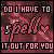 Animated pixel art icon with pink text on a dark red background, showing sequential changes in the 'spell' word and heart symbol.