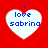 Four white heart shapes on red background with blue text 'i love sabrina' inside each heart, varying pixelation and alignment across frames.