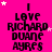 A bright pink background displays repeated text "I LOVE RICHARD DUANE AYRES" in black pixelated font with scattered white and light pink stars.
