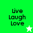 Green and white pixelated icon with 'Live Laugh Love' text, featuring a small star symbol in the bottom-right corner.