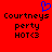 Red background with blue heart outline above black pixelated text reading "Courtneys perty HOT<3" in two identical side-by-side sections.