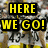 Yellow text on black backgrounds reads 'HERE WE GO! STEELERS' over a blurred crowd scene with yellow and white elements.