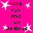 Bright pink background with white starbursts and black pixelated text reading 'Willa rox and u'v Jealous' in a pattern