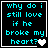 Four identical black square with cyan pixelated text reading "why do i still love if he broke my heart?" and a white heart symbol in the bottom-right corner of the first