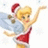 Pixelated cartoon fairy in Santa outfit with red dress, blue wings, and Santa hat; one frame shows text overlay.