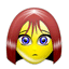 Animated sequence of a yellow-faced character with red hair showing changing expressions including closed eyes, tears, and varied eye states.