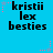 Pixelated text 'kristii lex besties' on cyan background with pink and gray star-shaped animations.