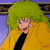 A pixelated cartoon character with green hair and a yellow jacket appears on the left side of a contact sheet, while the right side displays green text reading "Original Icons .com" on a dark background.