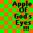 Green and orange checkered background with black text reading "Apple Of God's Eyes !!!" in four identical arranged in a