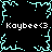 Pixelated cyan snowflake with four arms on black background, surrounded by repeating 'Kaybee<3' text in white pixel font.