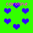 Green background with scattered blue hearts and pink text reading 'caroline' in multiple positions.
