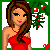 Pixel art contact sheet of a Christmas-themed animated icon featuring a woman in a red dress with changing expressions and text variations, surrounded by holly and hearts on a green border.