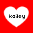 Four white heart shapes on a red background, each containing the text 'kailey' in black pixelated font.