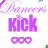 Animated sequence showing 'kick' text with heart icons transitioning from open to closed, followed by multiple variations of 'BUTTI!' in purple and black pixelated fonts.