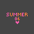 Four pixel art frames of a summer-themed buddy icon showing text and heart symbols with color variations across the animation.